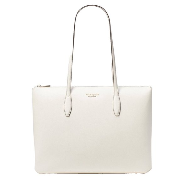 New Kate Spade All Day Large Zip-Top Tote Crossgrain Leather Parchment - Picture 5 of 5